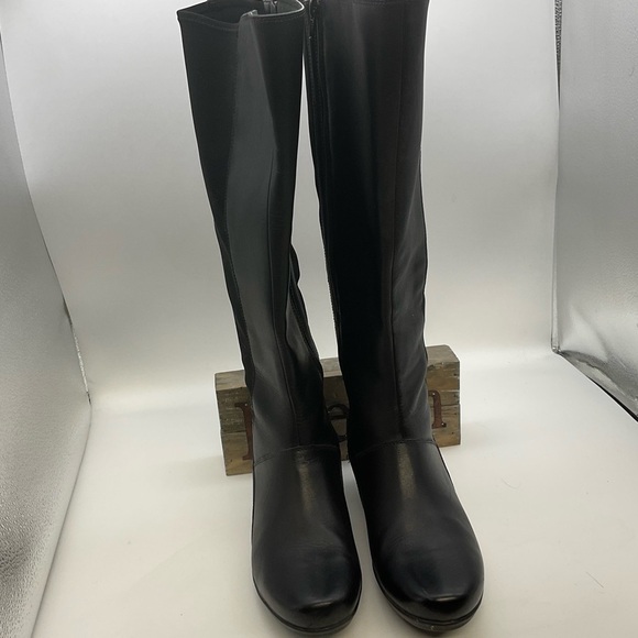 Clarks Shoes - Clarks Black Leather Knee- High Boots with Zipper